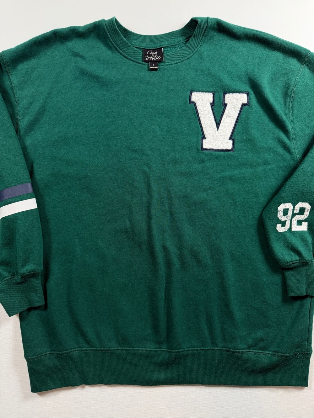 Oak & Trellis Varsity V Chenille 92 Collegiate Sweatshirt Green L Retro Game Day